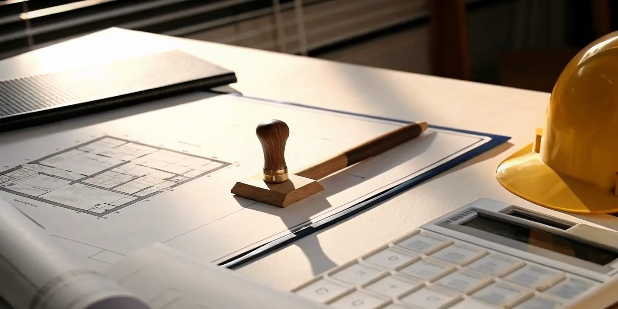 Architectural plans and a calculator used to determine the cost of a retroactive permit.