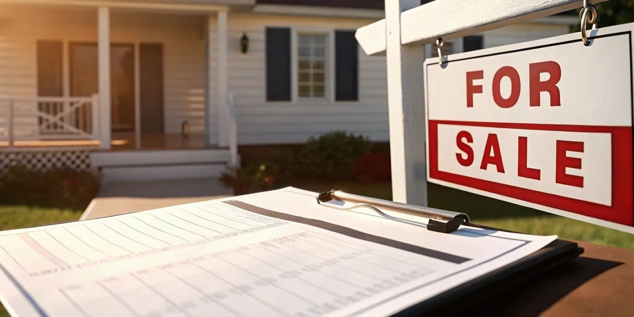 Florida real estate for sale sign with permit documents and inspection clipboard