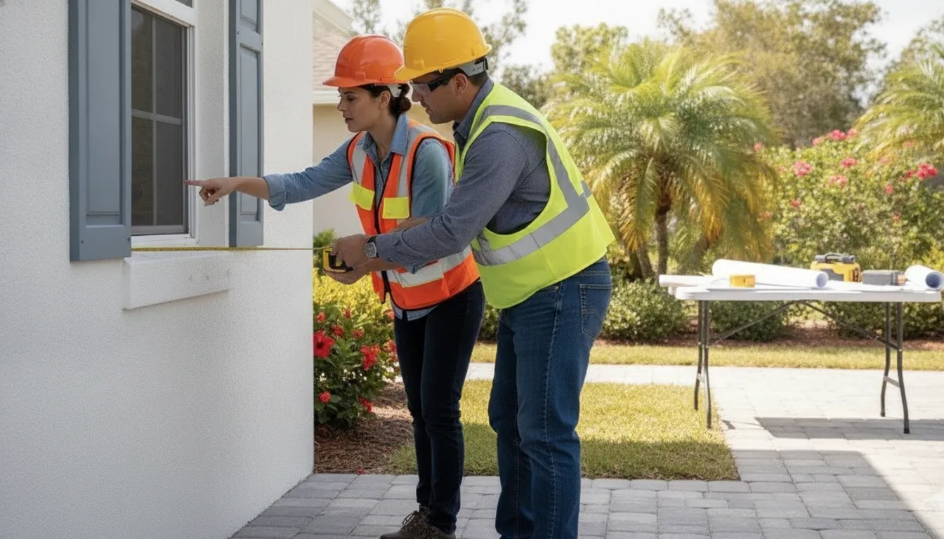 Licensed professionals inspecting a finished Florida renovation for permit closeout
