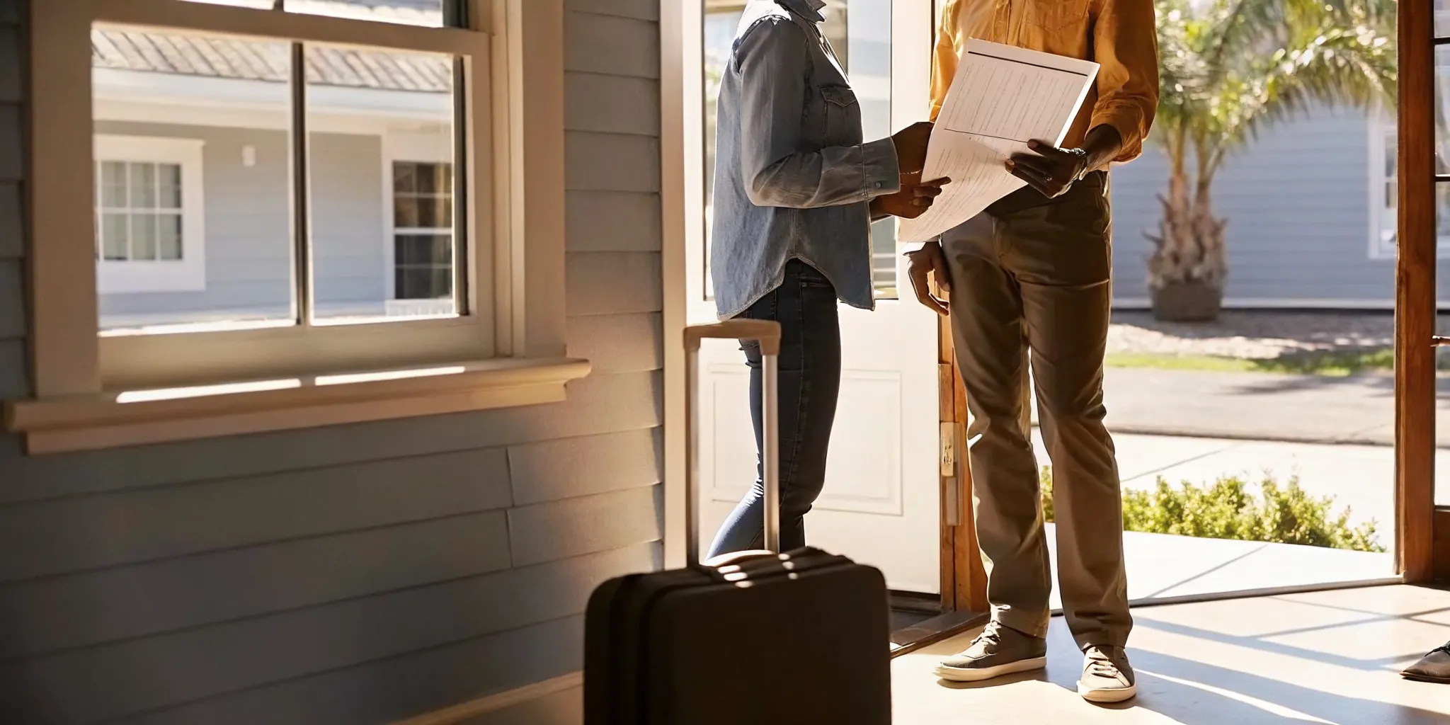 Florida vacation rental owner reviewing a code compliance notice with a consultant