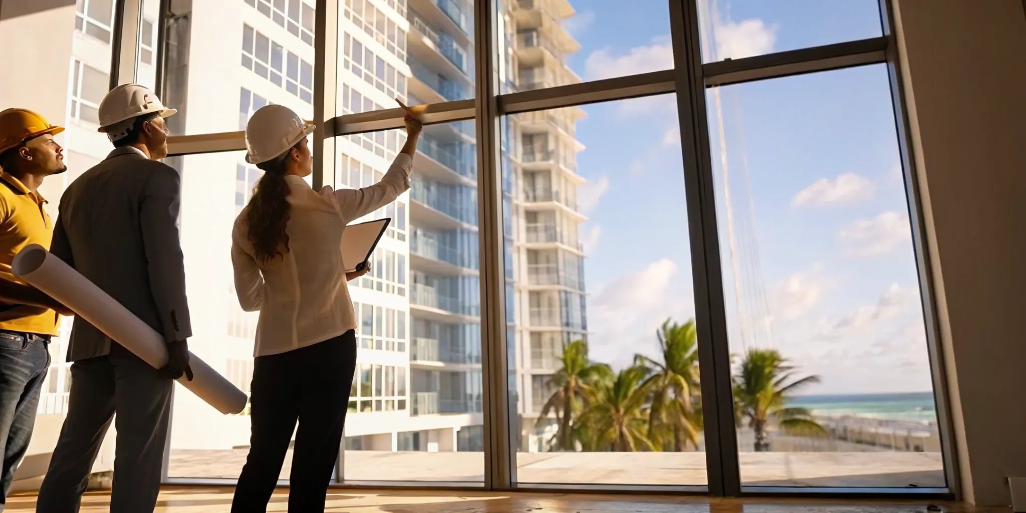 Engineers performing a milestone inspection on a Florida condo to check structural requirements.