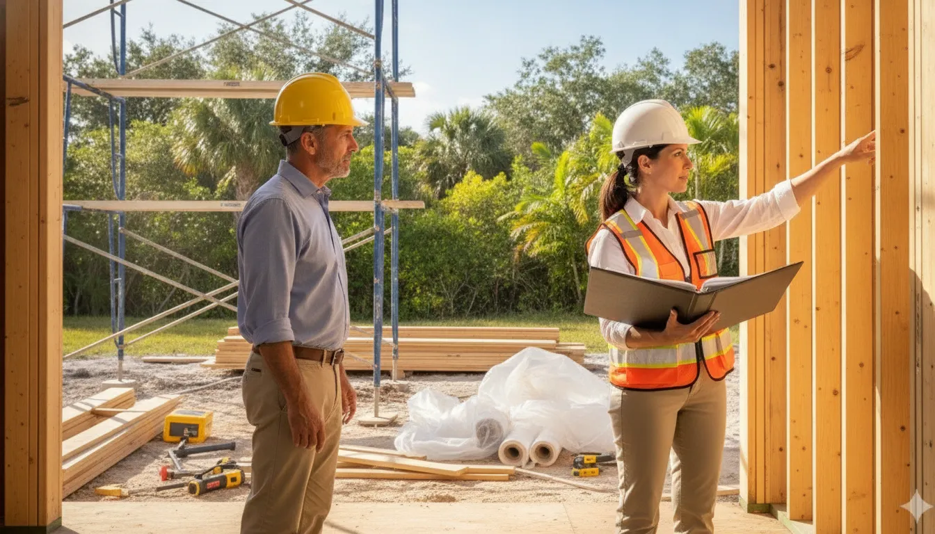 Florida property owner reviewing stop work order documents with a compliance professional