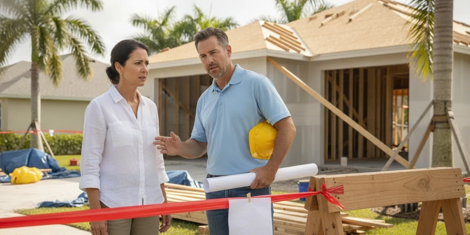 Florida property owner reviewing a stop work notice at a residential renovation site